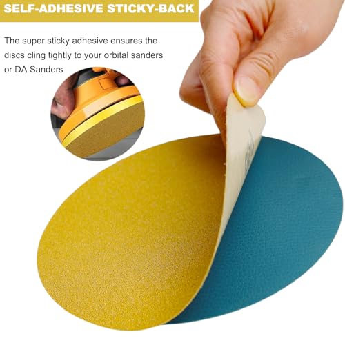 100 PCS 5 Inch PSA Sanding Discs -40, 80, 120, 180, 220, 320, 400, 600 Grit- 5" Self Adhesive Stickyback Sandpaper Discs for DA Sander, Sand Automotive Car Paint, Woodworking Wood, Metal