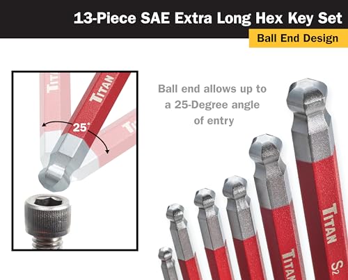 Titan 12764 22-Piece SAE and Metric Hex Key Set XL SAE/Metric
