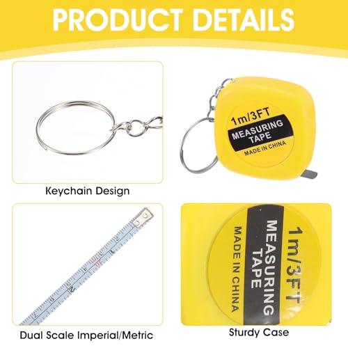 100pcs Tape Measure Keychain Bulk Retractable Mini Tape Measure Inch/Metric Scale Portable Pocket Key Chain Small Measuring Tapes for Construction Party Favors Bag Filler Prize DIY Projects 4 Colors