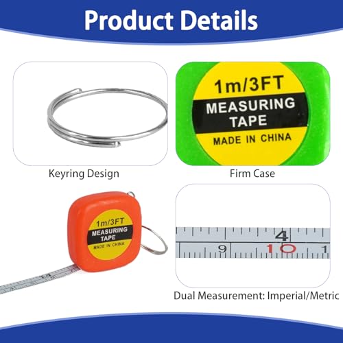 250 Pcs Small Tape Measure Keychains 1 Meter/ 3 Ft Bulk Pocket Measure Portable Measurement Mini Retractable Measuring Tape Keychains for Birthday Party Favors Construction, 4 Colors