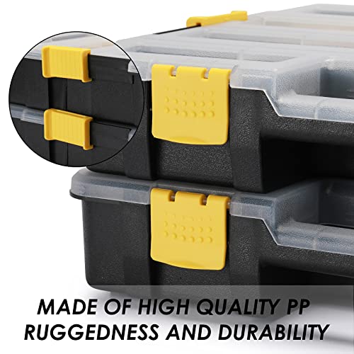 MIXPOWER 2 Pieces 34-Compartment Toolbox Organizer sets, 20 Removable Dividers, Black/Yellow, 2 Pieces Set, Excellent for Screws, Nuts, Small Parts