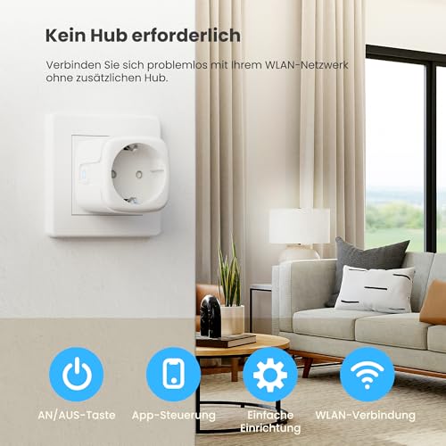 Smart Socket 16 A, WiFi Socket with Current Measurement, Pack of 4 | Smart Home Alexa socket works with Alexa & Google Home, timer, app remote access, no hub necessary, only 2.4 GHz WiFi White