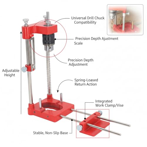 Garosa Portable Drilling Guide, Woodworking Drill Locator, Aluminum Alloy, with Chuck, Adjustable Pin Hole Drilling