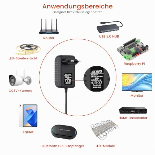 Mugust AC Adapter 12 V 2 A Power Supply AC 220 V to DC12 V 500 mA 1000 mA 1500 mA 2000 mA Power Driver 5.5 mm with 8 DC Plug Adapters Inverter Charger Transformer AC-DC Adapter (12V/2A) 12V/2A
