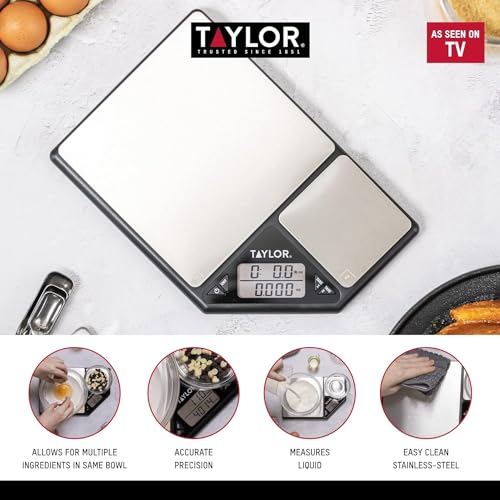 Taylor Pro Dual Platform Digital Kitchen Scales, 5kg and 500g,Black/Silver 5 kg Single
