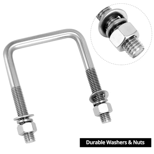 QWORK 304 Stainless Steel U-Bolts 1/2" D x 3 1/16" W x 4 5/16" L - 4 Pack Boat Trailer Ubolts for 3" Square Beams & Shafts with Lock Nuts & Washers, for Automotive, Marine & Industrial Use