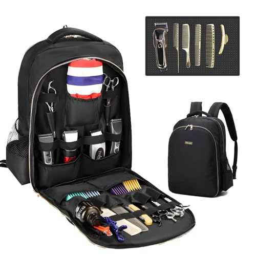 Barber Supplies Backpack Professional &Bigger Size, Professional Hair Cutting Tools Bag ,Large Capacity,Casual Gray,Three layer,Mobile Barber Accessioes Station for Barbers ，with A Hair Cutting Mat