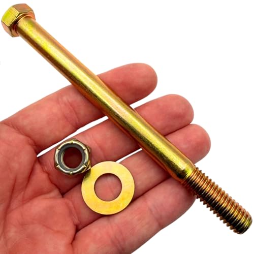 7/16"-14 x 5-1/2" Grade 8 Bolts (10-Pack) – Heavy-Duty Hex Bolts Includes Flat Washers & Nylon Lock Nuts – High-Strength SAE J429 Anti-Vibration 5.5" Coarse Thread Bolts 10 Bolts, Washers, Nuts