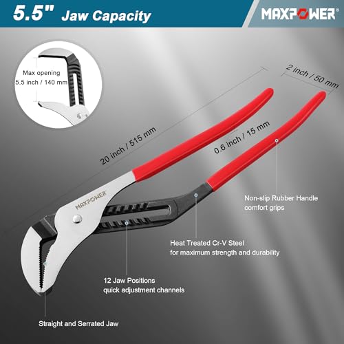 MAXPOWER 20 inch Groove Joint Pliers, 5.5 inch Max Opening 20"