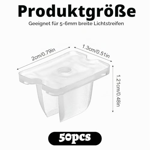 Nogeqi Pack of 50 LED Strip Holder for 5 mm to 6 mm Neon LED Strip Holder Waterproof Attachment Silicone LED Strip Holder Includes Screws for LED Light Strips, White