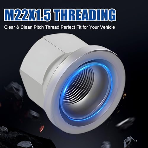 JiiinMiiin M22x1.5 10Pcs Grey Lug Nuts,33mm Hex Two-Piece Flanged Flat Face for Heavy Duty Truck Semi Truck Fit Aluminum or Steel Wheels with Hub Piloted