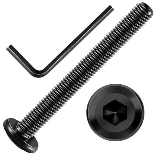 Mywish M6 x 60mm 20Pcs Flat Head Hex Socket Cap Screws Bolts & M6 x 50mm 25Pcs Flange Button Head Hex Socket Cap Screws Bolts, 304 Stainless Steel Furniture Bolts Full Thread, Black Oxide & Hex Spanne