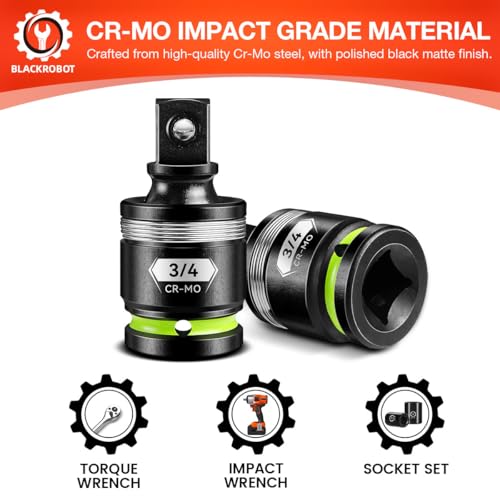BLACKROBOT 3/4" Drive Impact Universal Joint Set, CR-MO Swivel Socket Adapter for Heavy-Duty & Automotive Repair, Flexibly Reach Tight-Angle Fasteners