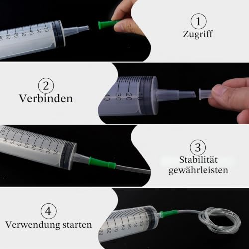 Syringe 100 ml, Pack of 4 Large Syringes with Hose 1 m, Plastic Syringes | Without needle, independently packaged dosing syringe 100 ml for experiments, pet feeding and industrial applications