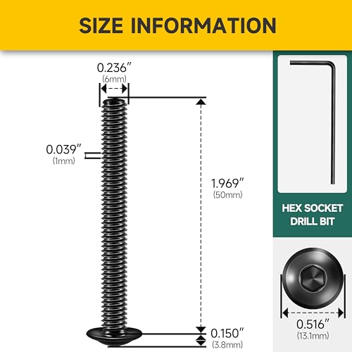 Mywish 30Pcs M6 x 50mm M6 Screws & M6 x 50mm 25Pcs Flange Button Head Hex Socket Cap Screws Bolts, 304 Stainless Steel Furniture M6x1.0 Bolts Full Thread, Flat Head M6x1.0 Bolt Hex Socket Cap Screws B
