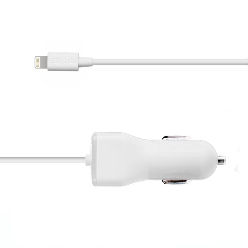 Car Charger, [Apple MFI Certified] by GemDox for Fast Car Charging Compatible with iPhone 15, 14,13, 12, 11, Xs max/XR/x/8/7/6s, iPad, Note, Galaxy with Extra USB Port (White) White