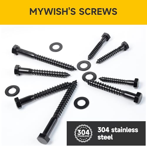 Mywish 96Pcs 5/16 Hex Head Lag Screws Assortment Kit, External Heavy Duty Lag Bolts with Flat Washers, 304 Stainless Steel Wood Screws 18-8, Black Oxided 5/16 Bolts for Outdoor 96Pcs 5/16 Kit