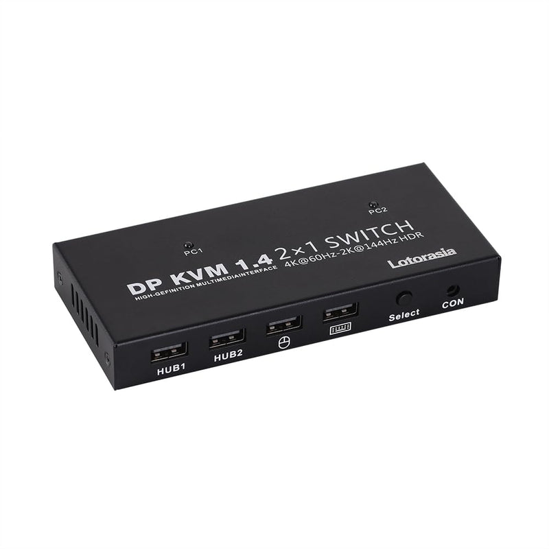 Displayport KVM Switch 1 Monitor 2 Computers, 4K@60Hz DP KVM Switch 2 in 1 Out USB KVM Switcher with 4 USB Ports, Include Desktop Controller, 2 USB Cables and Power Adapter