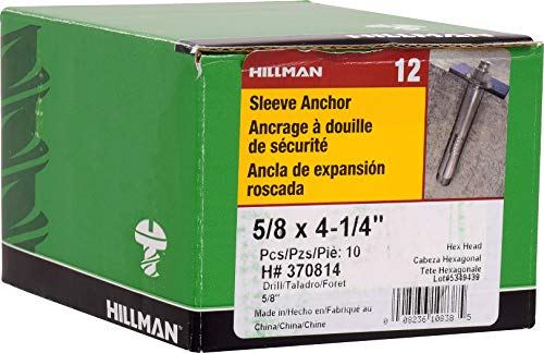 The Hillman Group 370814 Hex Head Sleeve Anchor, 5/8 X 4-1/4-Inch, 10-Pack 5/8" x 4-1/4"