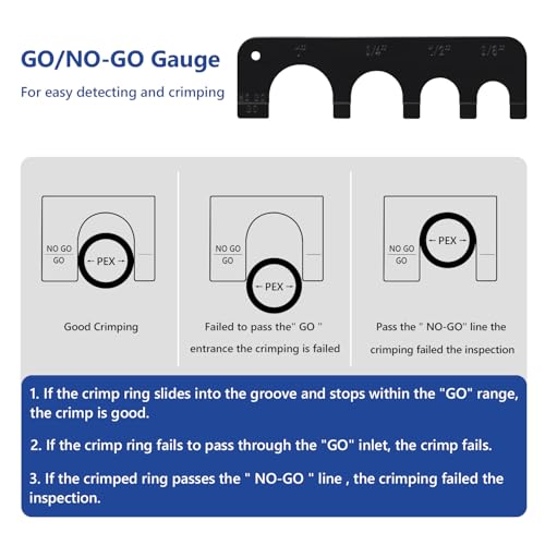 Combo PEX Crimping Tool Set with 1" Fixed Jaw and 3 Interchangeable Jaws in 1/2" 3/4" 3/8" for Copper Crimp Rings(4 Sizes in Total), Includes Go/No-Go Gauge, Complies with ASTM F1807 Standard 1'' Crimper with 1/2'' 3/4'' 3/8'' Jaws