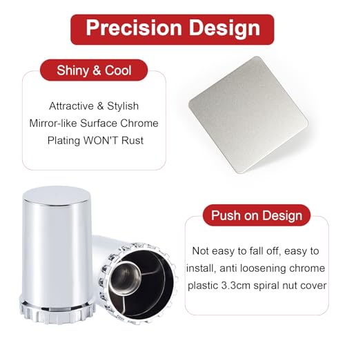 Lug Nut Cover ABS Chrome Plastic Cylinder 33mm 3-1/2" Nut Covers Screw-On fit Hub Piloted Wheels, Complete Axle Cover Kits Thread On for Semi Trucks Trailers, Silver(Pack of 20)