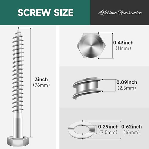 (20Sets) 1/4" x 3" Hex Head Lag Bolts & Wood Screws #10x3, 127 PCS 2lb, Deck Screws 3 Inch, Heavy Duty Lag Screws with Washers, Torx/Star Drive Head Deck Screw, T25 Star Bit Included