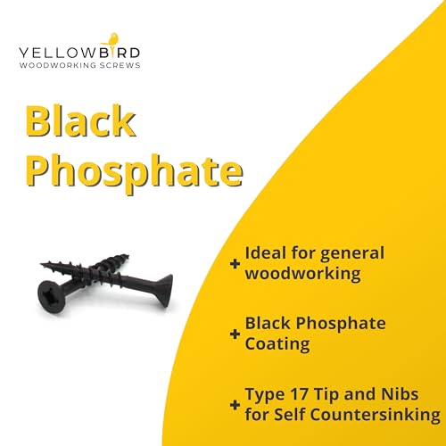 Yellowbird #8 x 1 Combo Square/Phillips Drive Flat Head - Countersinking Nibs - Deep Thread - Type 17 - Cabinet Assembly and Interior Work - Black Phosphate Wood Screw - Bit Included - 1000ct. 1000 1"