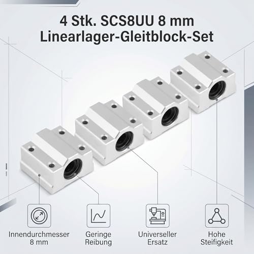 Cocoarm 8mm Linear Ball Bearing Slide, Bushing SCS8UU High Precision Low Friction Linear Bushing Smooth Moving Long Life with Aluminum Base Alloy for 3D Printer CNC