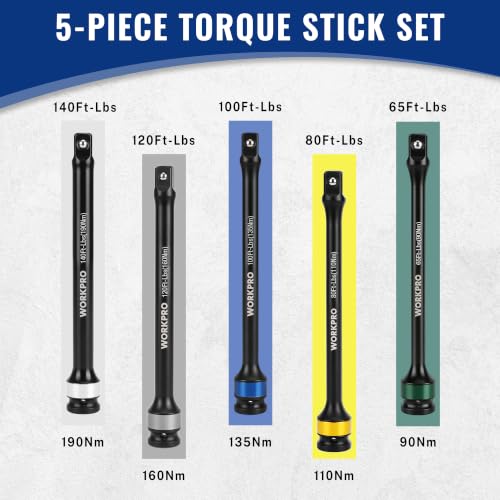 WORKPRO 5-Piece 1/2" Drive Torque Stick Set with Storage Case