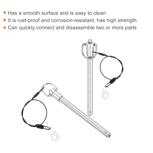 UXCELL 1 Pcs Quick Release Pin, 3/8" x 4" (Dia. x L), Stainless Steel, Silver 3/8" x 4"