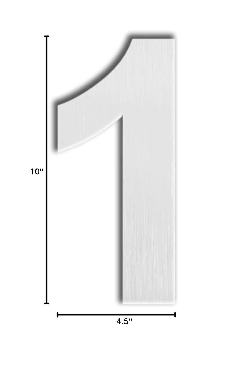 QT Modern House Number - EXTRA LARGE 10 Inch - Brushed Stainless Steel (Number 1 One), Floating Appearance, Easy to install and made of solid 304 Number - 1