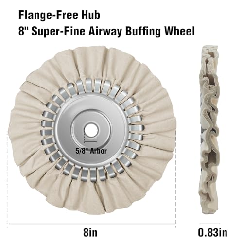 2PCS 8" Airway Buffing Wheel with 5/8" Arbor Flange-Free Hub，White Buffing Wheels for Angle Grinder, Mirror-Like Finishing Polishing Wheel for Aluminum Wheels Stainless Steel Chrome Super Fine-2pcs