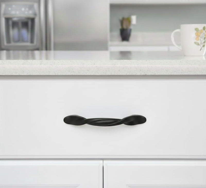Cosmas 10 Pack 9009FB Flat Black Twist Cabinet Hardware Handle Pull - 3" Inch (76mm) Hole Centers