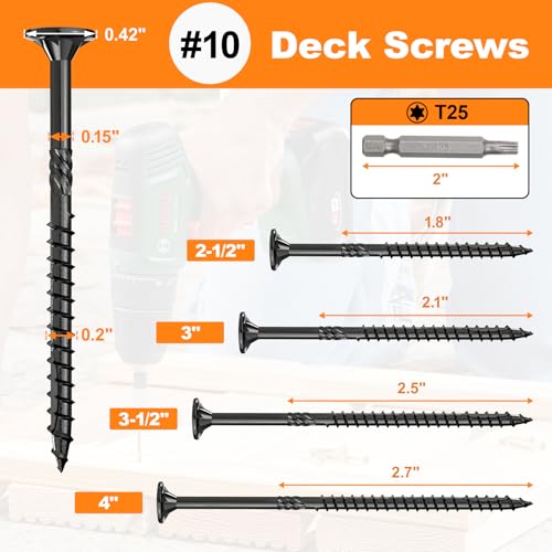 #10 x 3-1/2” Deck Screws, 316Pcs Star Drive Wood Screws 3-1/2 Inch Black 316