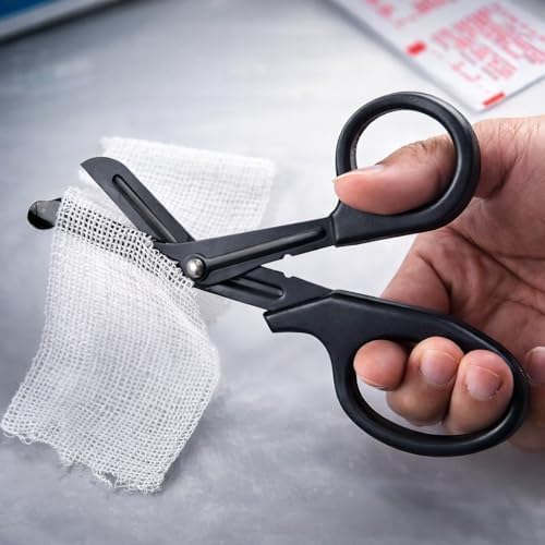 EMT and Trauma Shears for Left and Right Hand -7.5-Inch Bandage Scissors, Stainless Steel Medical Shears -Fluoride-Coated Blades for First Responder, Nurse, and Doctor (2 Pack, Black)