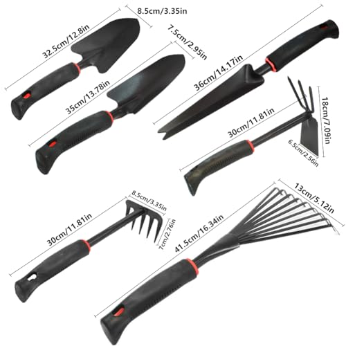Large Garden Tool Set with Non-Slip Rubber Handle - 6 Piece Heavy Duty, Gardening Hand Tools, Sturdy Durable, Classic Utility Gardening Gift