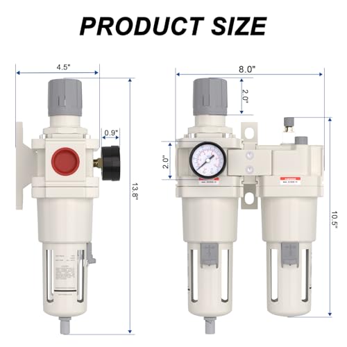 AIRZOE 1" NPT Air Filter Regulator Lubricator Combo AC5010-10 1"NPT Semi-auto Drain / White