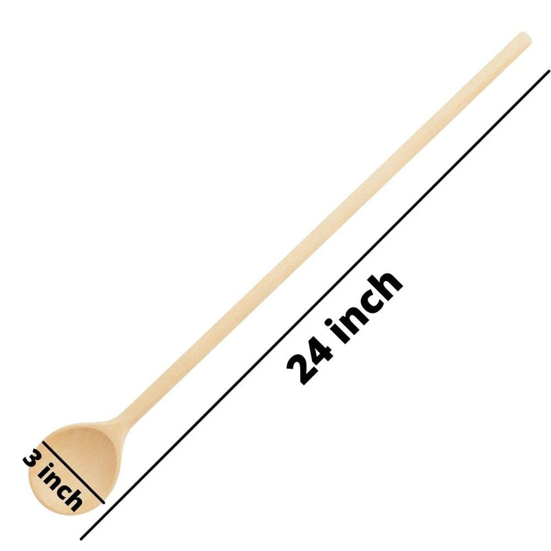 Mr.Woodware Wooden Kitchen Utensils- 24 Inch Long Handle Beech Wood Wok Spatula and Cooking Spoon - 2 in 1 Wooden Cooking Utensils Set for Mixing in Big Stock Pots Cauldron (Spoon)