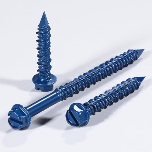Wensilon(30 PCS) 1/4" * 6" Slotted Hex Concrete Screws Anchor Blue Hexagon Head for Anchoring to Masonry, Block or Brick Stucco 1/4" * 6" 30