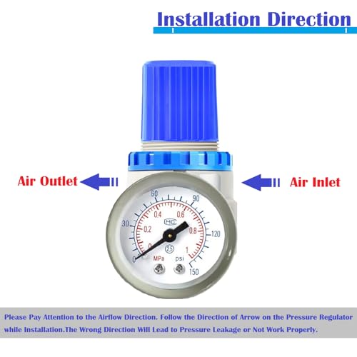 Air Compressor Pressure Regulator Kit,1/4 Inch NPT Mini Air Pressure Regulator with 0-150 PSI Gauge and Bracket for Compressed Air System Air Drying System (Blue) Blue-Air Pressure Regulator Kit