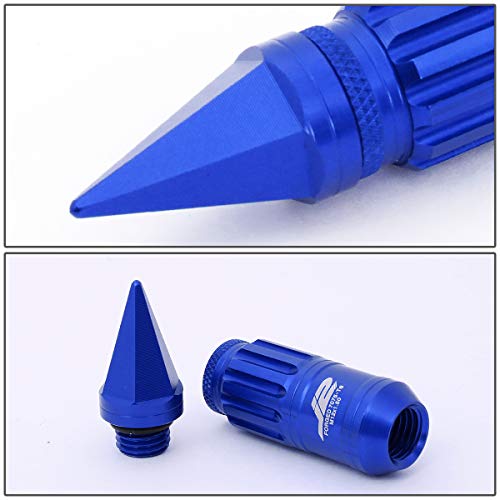 DNA MOTORING LN-T7-012-15-BL Blue J2 Engineering 7075 Aluminum M12X1.5 16Pcs L: 80mm Spiky Cap Lug Nut w/4Pcs Lock+Key