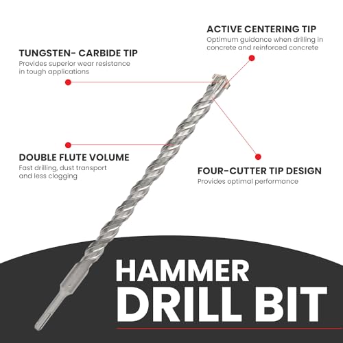 1-1/4 X 21 in SDS Plus Bits, Rotary Hammer Drill Bits, Carbide, Masonry Drill Bits for Concrete, Stone, SDS Plus Hammer Double Flute, Masonry Drill Bit, Concrete Drill Bit 1-1/4 in 21 inch long