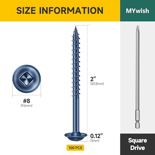 Mywish (10Sets) 3/8" x 2" Hex Head Lag Bolts & 100Pcs Pocket Hole Screws 2 Inch, Wood Screws #8 x 2 Washer Head Square Drive Self Tapping Pocket Screws, Lag Screws Wood Screws, Heavy Duty Lag Screws w