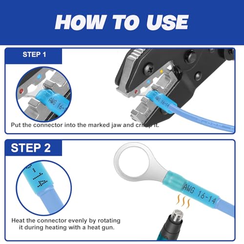 Crimping Tool Set, Ratchet Wire Crimper Tool For Heat Shrink, Insulated Nylon,Non-Insulated,Ferrule Wire End, Open Barrel Terminals, Solar Connectors - Crimper with 6 Interchangeable Die