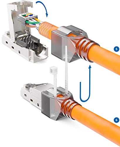 deleyCON CAT 6a Network Connector RJ45 LSA, Shielded, 10 Gbps, Pack of 4 | With LSA connection for rigid installation cable, LAN cable, network cable, CAT6a plug and metal housing 4 pcs.