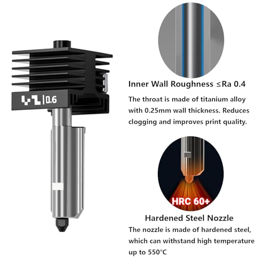 3PCS Upgrade 0.6mm P2S, X2D Hotend Kit, 3D Printer Print Head Hot End Heating Block Kit with 0.6mm Removable Hardened Steel Nozzle for Bambu Lab H2D, H2S, H2C, X2D, P2S 3