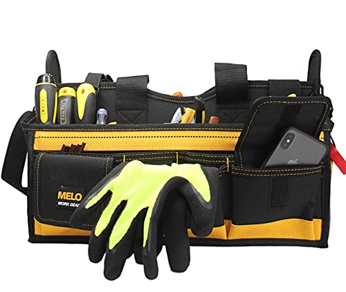 MELOTOUGH 17'' Center Tray Tool Bag with shoulder strap&Multi Tool Pouch Small Tool Bag Zipper Bag Zipper Pouches, Durable Storage Organizer Tote bag 2 Pack