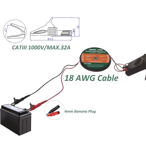 2 Wires 30FT 18AWG Retractable Test Leads with Cable Bag