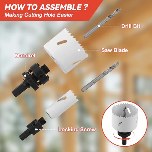 17PCS Bi-Metal Hole Saw Kit, for Cutting Metal, PVC, Plastic, and Drywall White 17Pcs