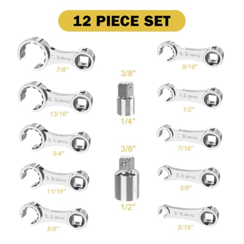 ANPUDS 12 Pcs SAE Torque Adapter Set, Side-Open 5/16" to 7/8", 3/8" Drive Sliver